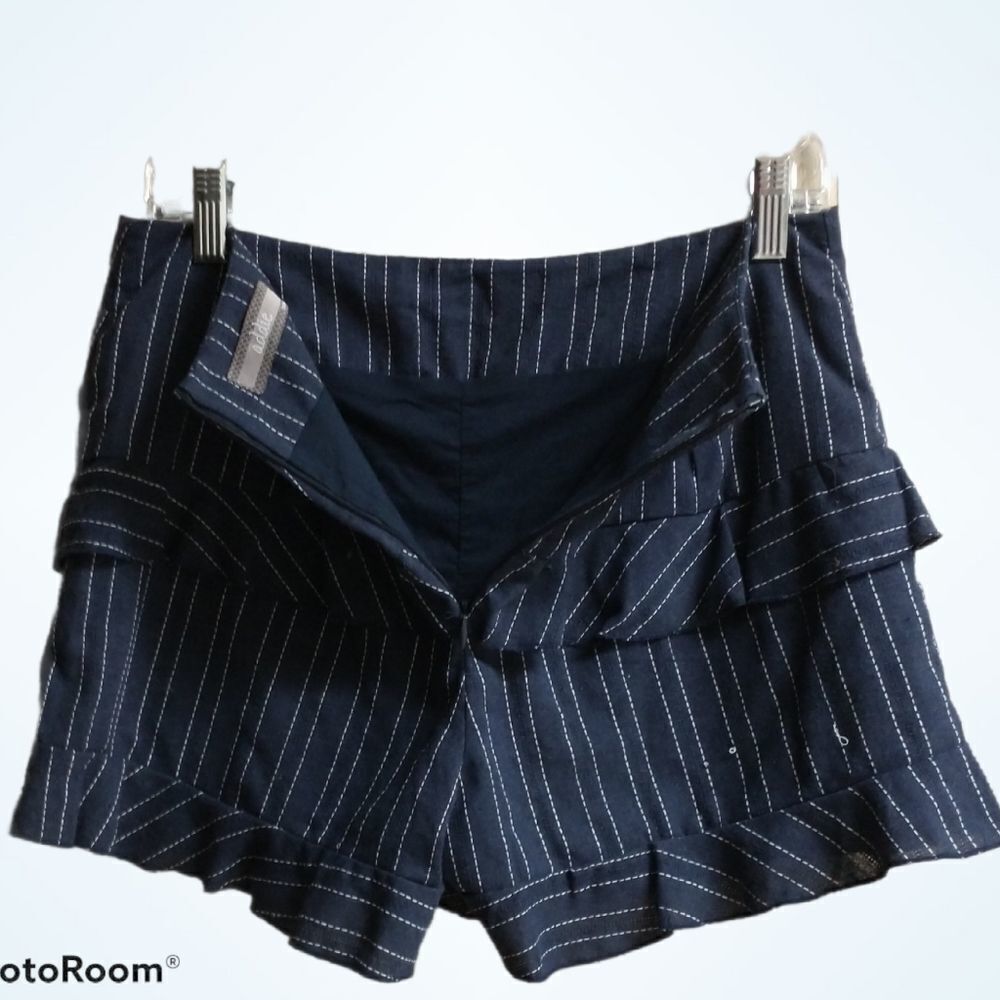 Addie Blue Striped Ruffle High Rise Shorts - Picture 2 of 4